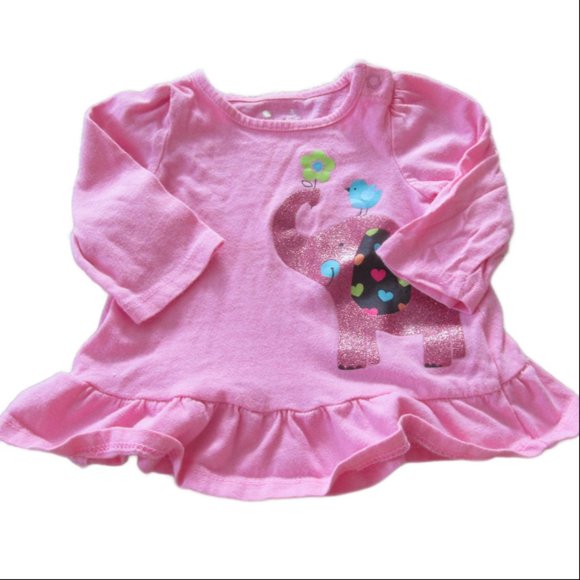 Jumping Beans Ruffle T Shirt Girls Size 3M Pink Long Sleeve Elephant Pullover - Picture 1 of 7